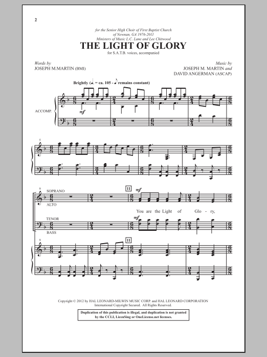 Joseph M. Martin The Light Of Glory sheet music notes and chords. Download Printable PDF.