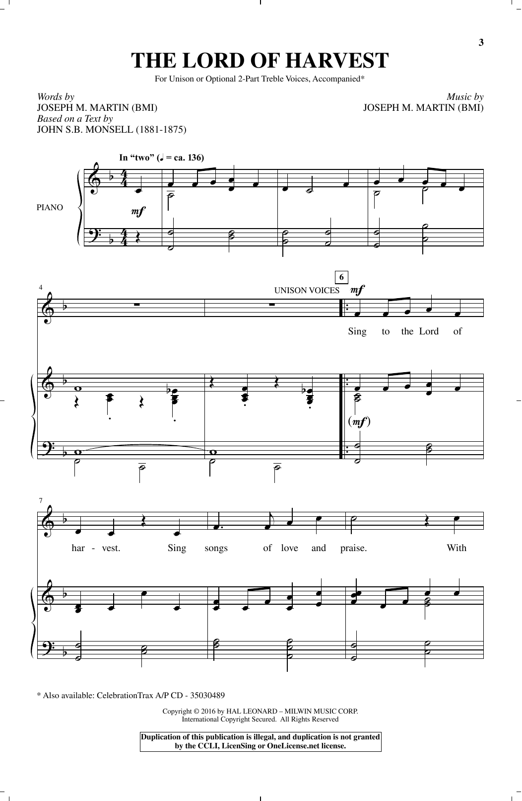 Joseph M. Martin The Lord Of Harvest sheet music notes and chords. Download Printable PDF.