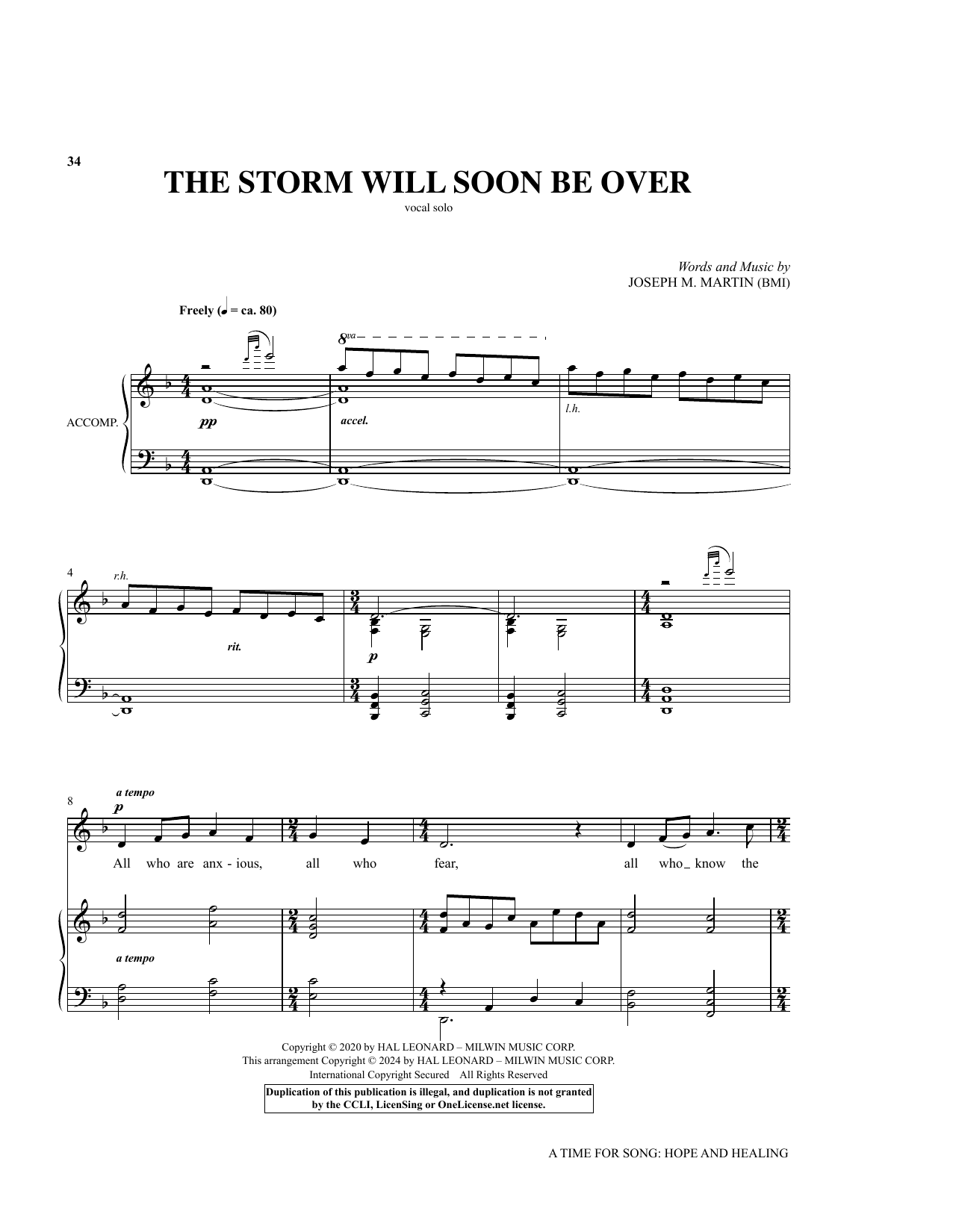 Joseph M. Martin The Storm Will Soon Be Over sheet music notes and chords arranged for Piano & Vocal