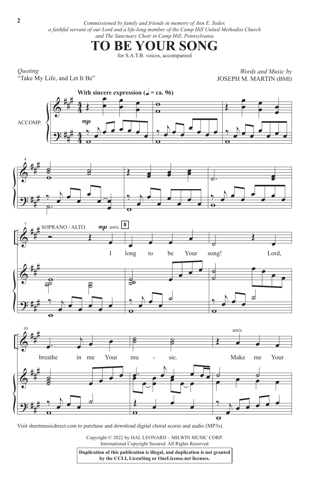 Joseph M. Martin To Be Your Song sheet music notes and chords arranged for SATB Choir