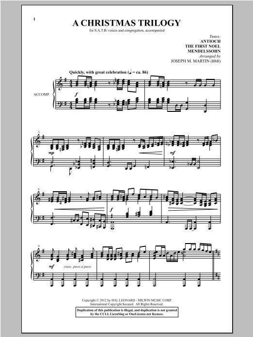 Joseph M. Martin A Christmas Trilogy (from Carols For Choir And Congregation) sheet music notes and chords. Download Printable PDF.