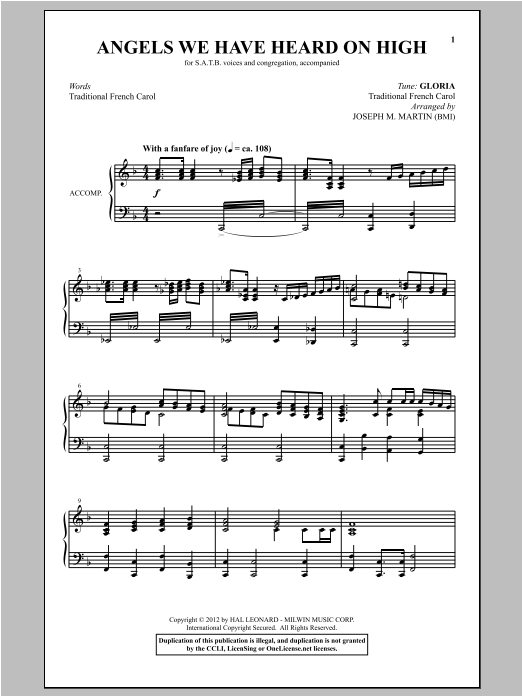 Traditional Carol Angels We Have Heard On High (arr. Joseph M. Martin) sheet music notes and chords. Download Printable PDF.