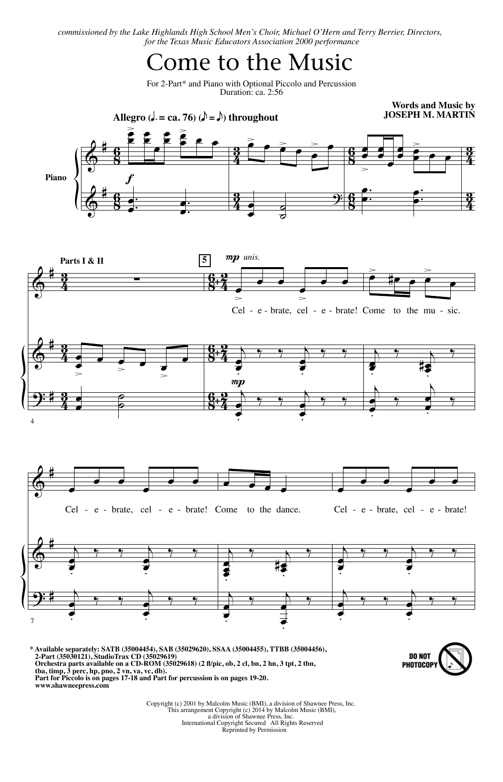 Joseph M. Martin Come To The Music sheet music notes and chords. Download Printable PDF.