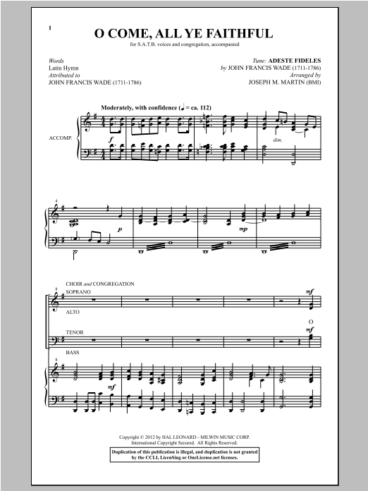 Traditional Carol O Come All Ye Faithful (arr. Joseph M. Martin) sheet music notes and chords. Download Printable PDF.