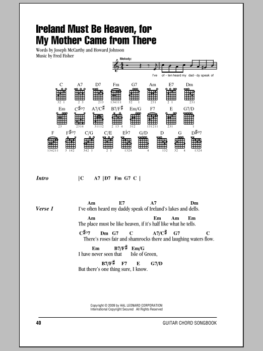 Joseph McCarthy Ireland Must Be Heaven, For My Mother Came From There sheet music notes and chords. Download Printable PDF.