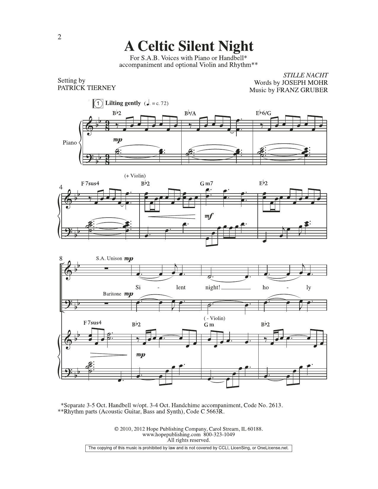 Joseph Mohr A Celtic Silent Night sheet music notes and chords. Download Printable PDF.