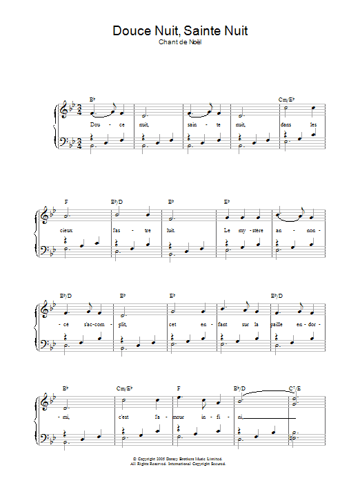 Chant de Noël Douce Nuit, Sainte Nuit sheet music notes and chords arranged for Piano, Vocal & Guitar Chords