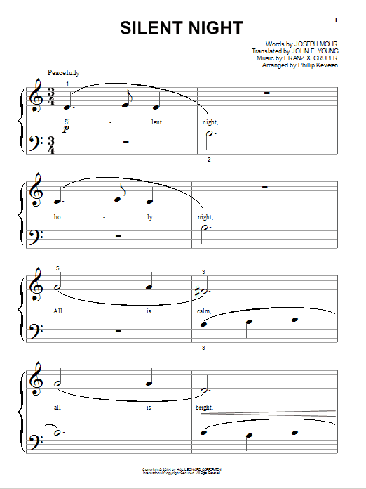 Franz Gruber Silent Night sheet music notes and chords. Download Printable PDF.