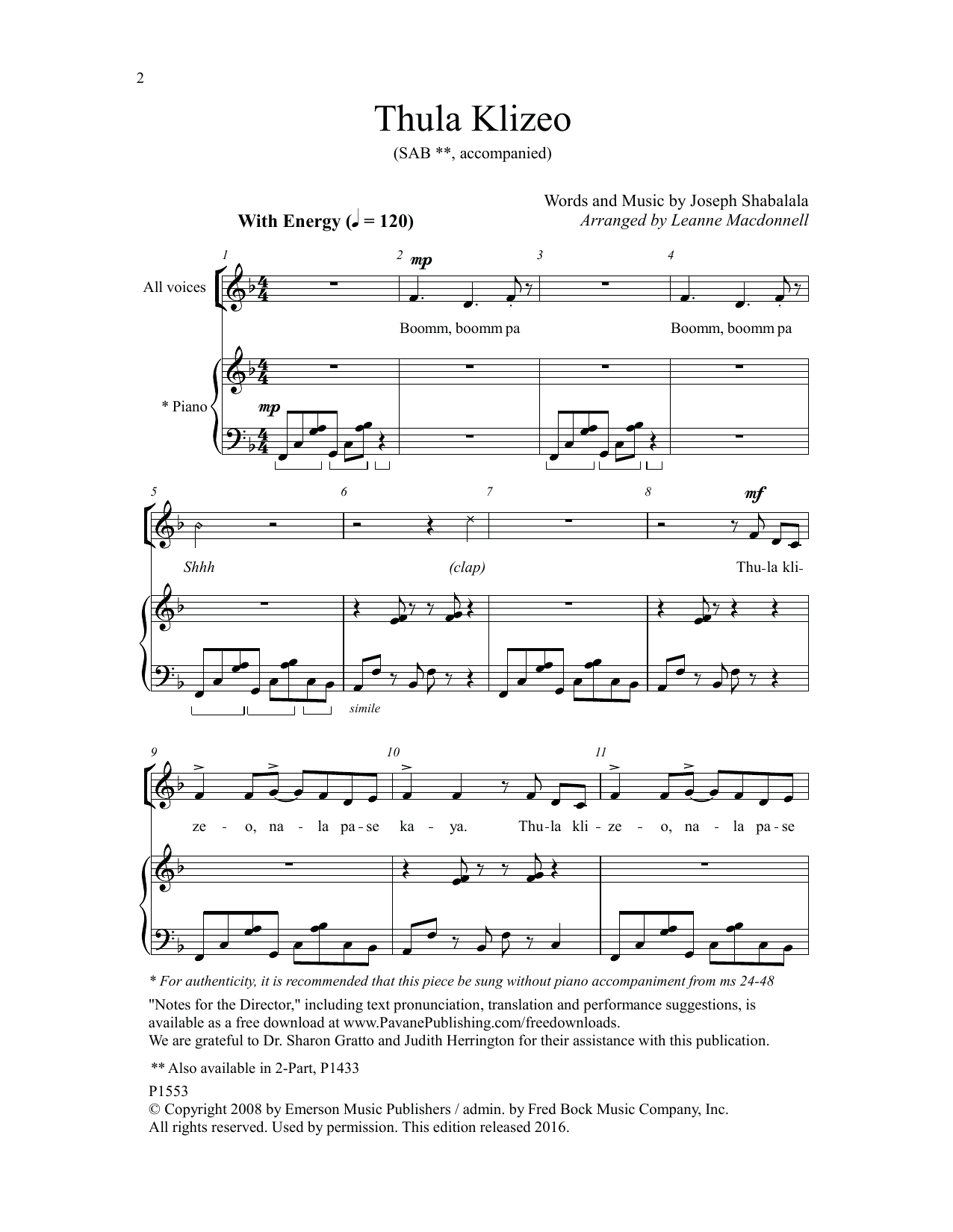 Joseph Shabala Thula Klizeo sheet music notes and chords. Download Printable PDF.