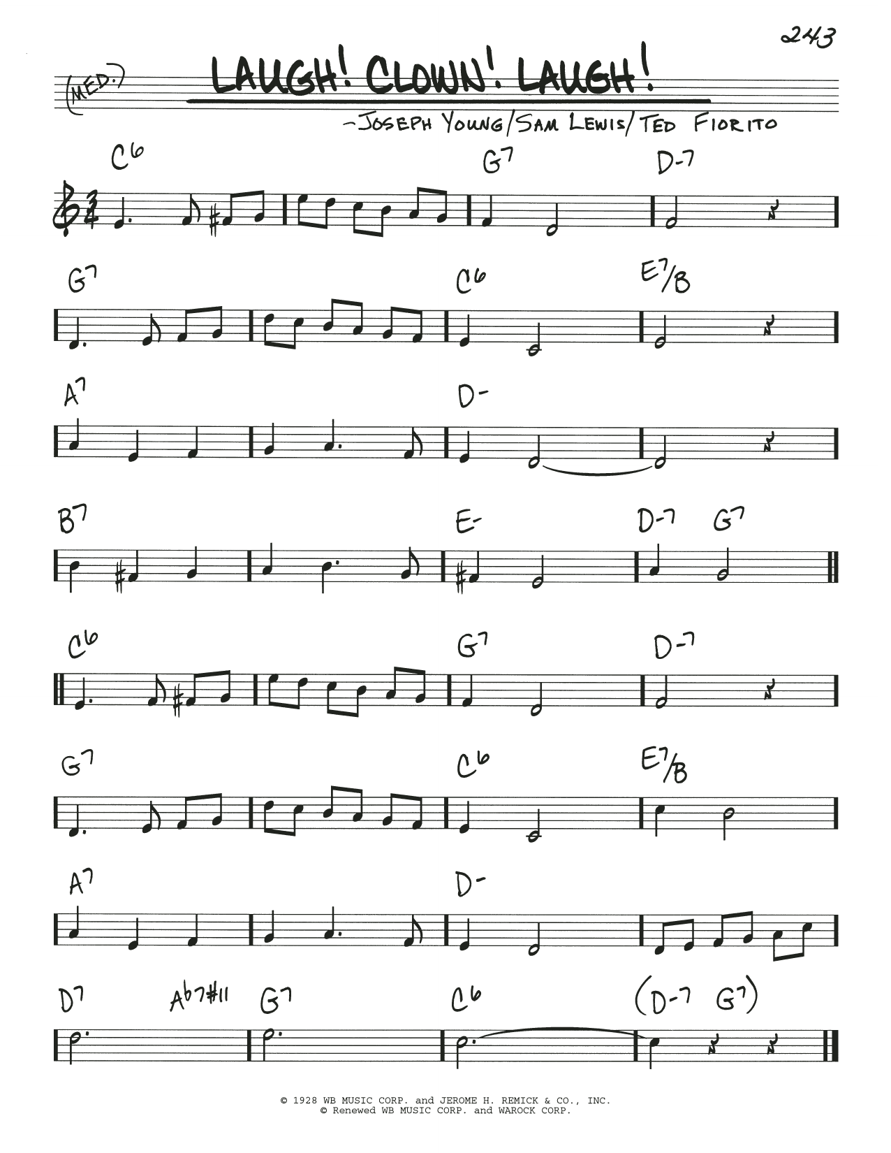 Learn to play Joseph Young Laugh! Clown! Laugh! sheet music for Real Book – Melody & Chords in minutes. Price: 5.9900$ Joseph Young Laugh! Clown! Laugh! sheet music notes and chords arranged for Real Book – Melody & Chords