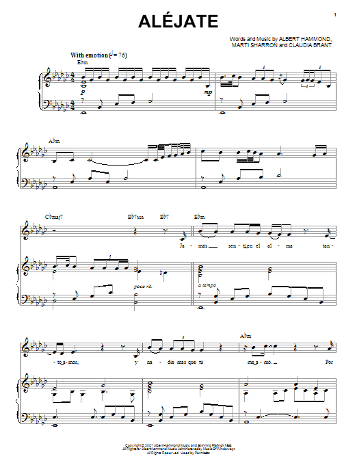 Josh Groban Alejate sheet music notes and chords. Download Printable PDF.