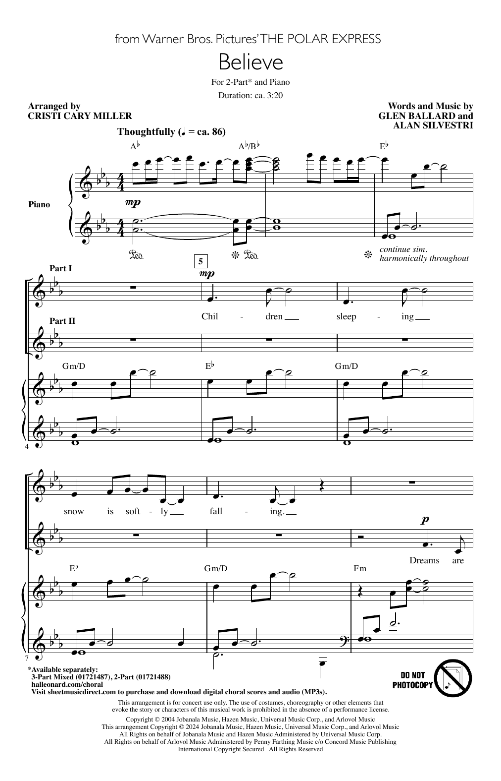 Josh Groban Believe (from The Polar Express) (arr. Cristi Cary Miller) sheet music notes and chords. Download Printable PDF.