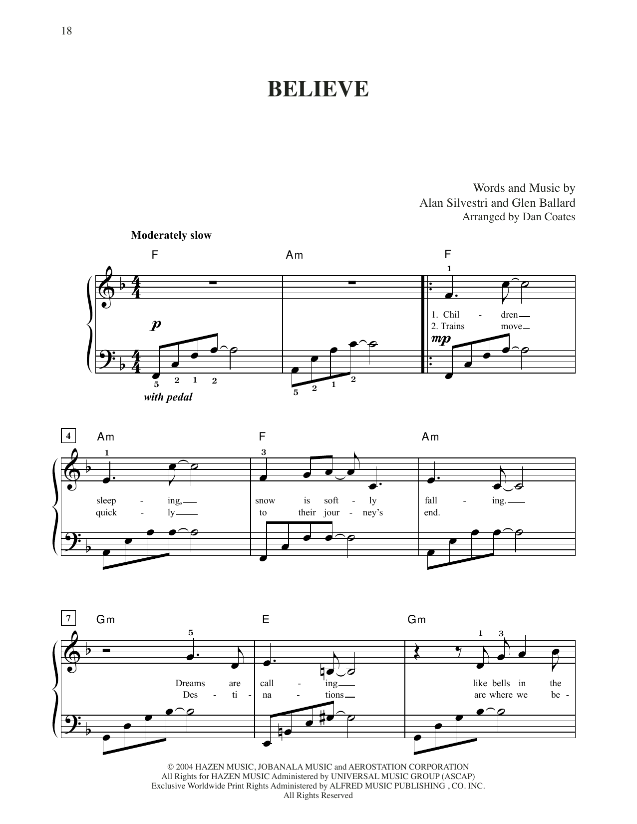 Josh Groban Believe (from The Polar Express) (arr. Dan Coates) sheet music notes and chords. Download Printable PDF.