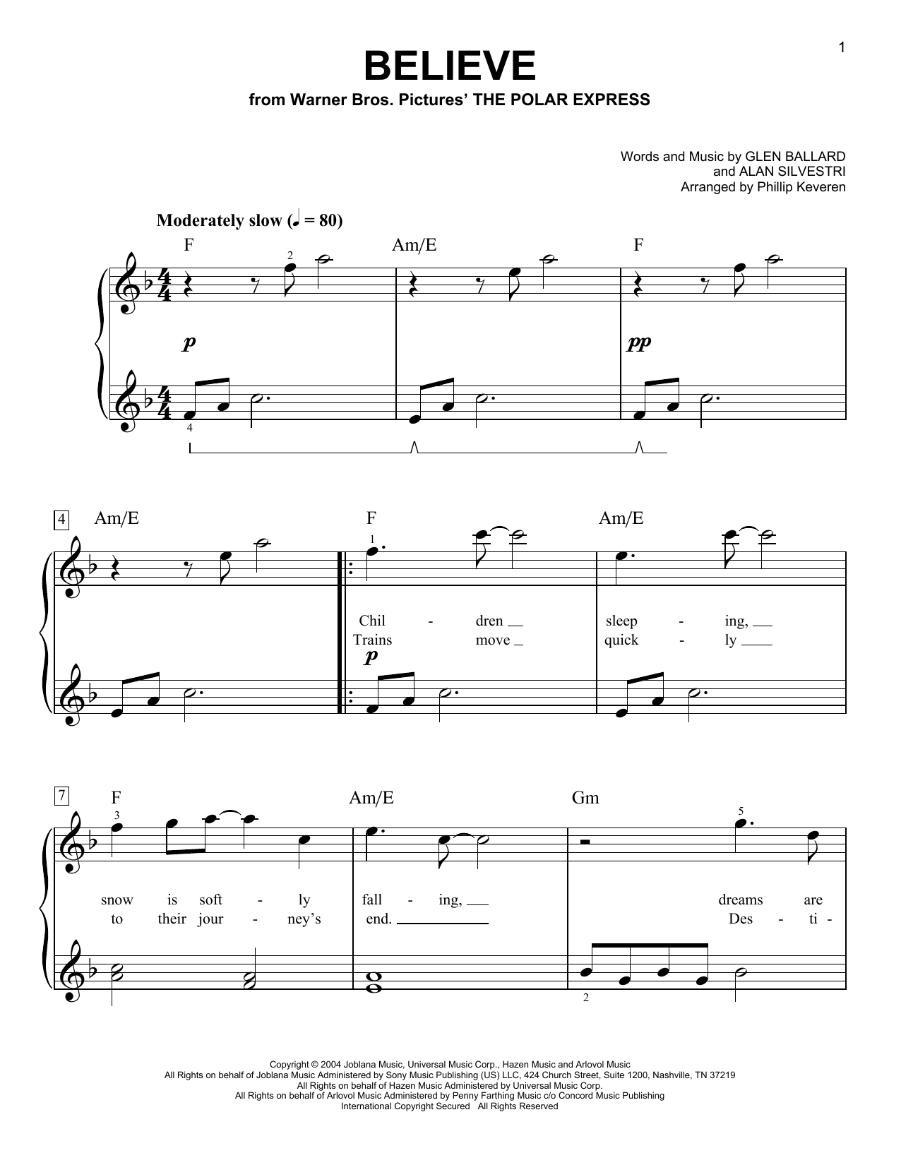 Josh Groban Believe (from The Polar Express) (arr. Phillip Keveren) sheet music notes and chords. Download Printable PDF.