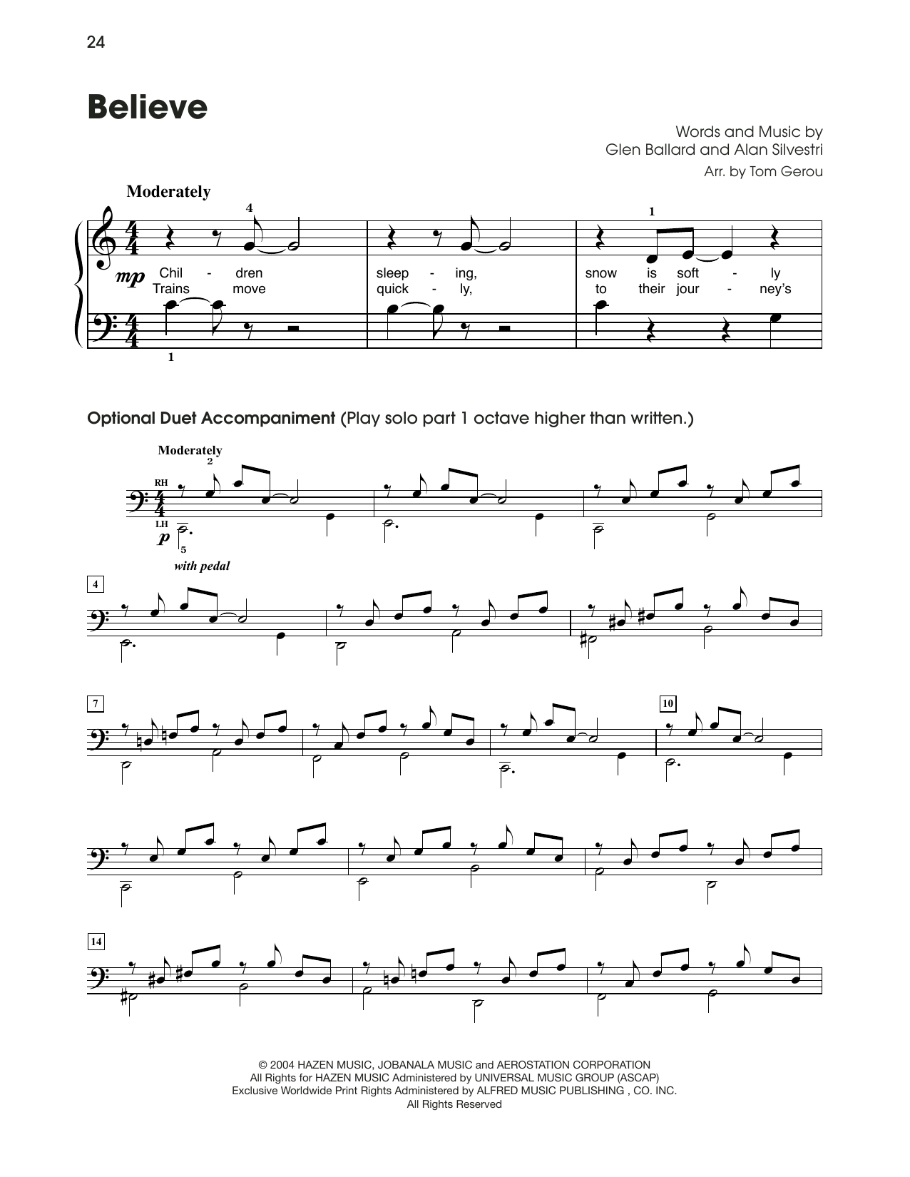 Josh Groban Believe (from The Polar Express) (arr. Tom Gerou) sheet music notes and chords. Download Printable PDF.