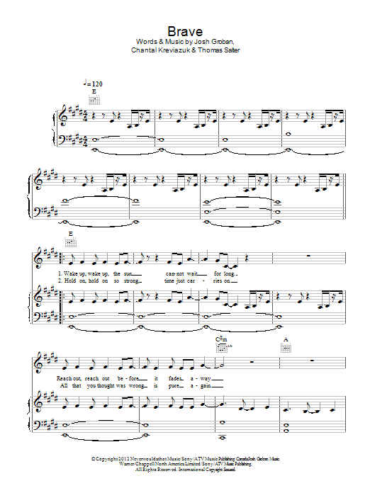 Josh Groban Brave sheet music notes and chords arranged for Piano, Vocal & Guitar Chords