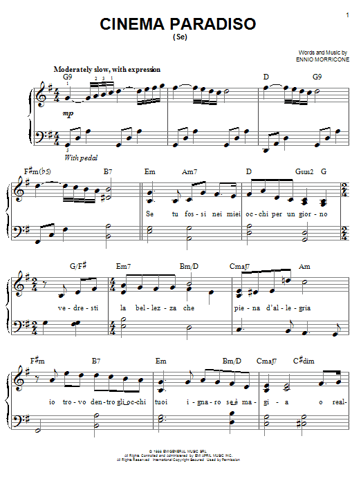 Ennio Morricone Cinema Paradiso sheet music notes and chords. Download Printable PDF.