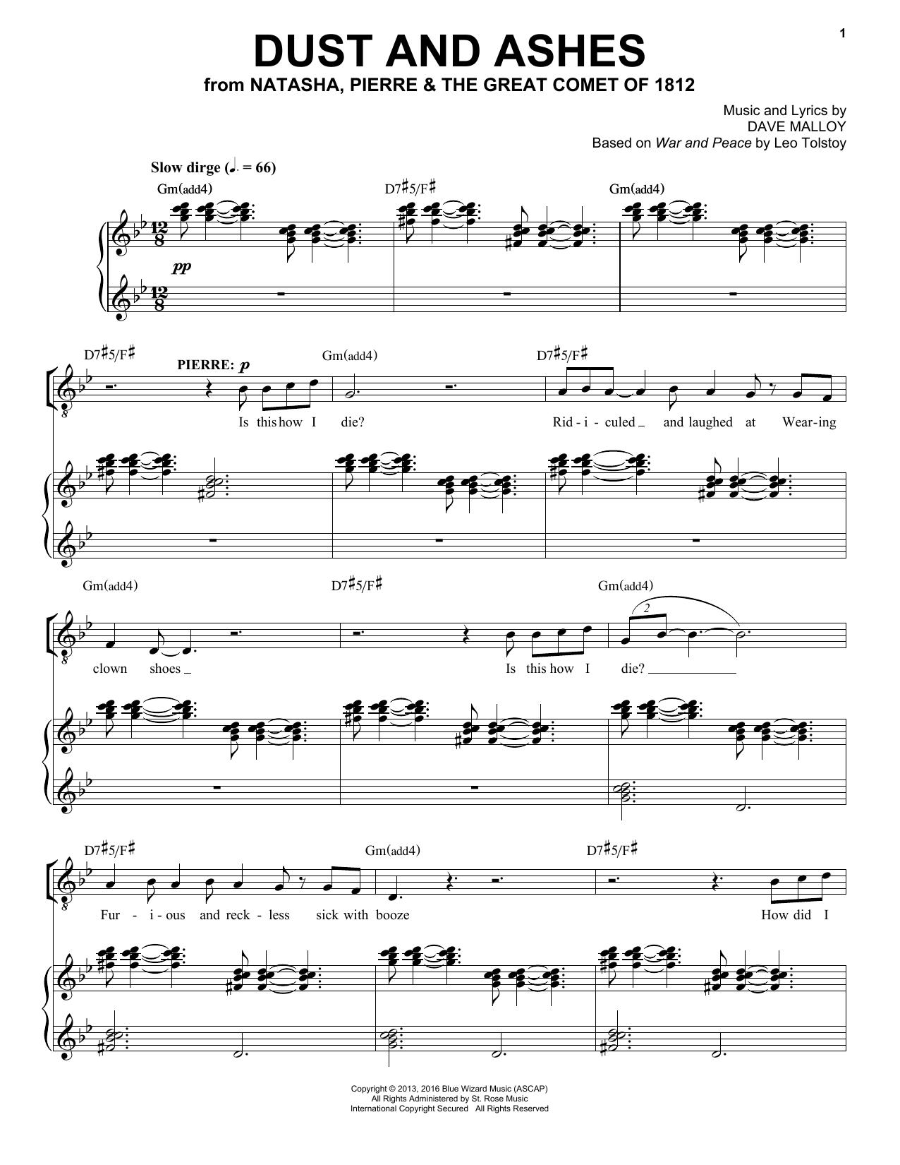 Josh Groban Dust And Ashes (from Natasha, Pierre & The Great Comet of 1812) sheet music notes and chords. Download Printable PDF.