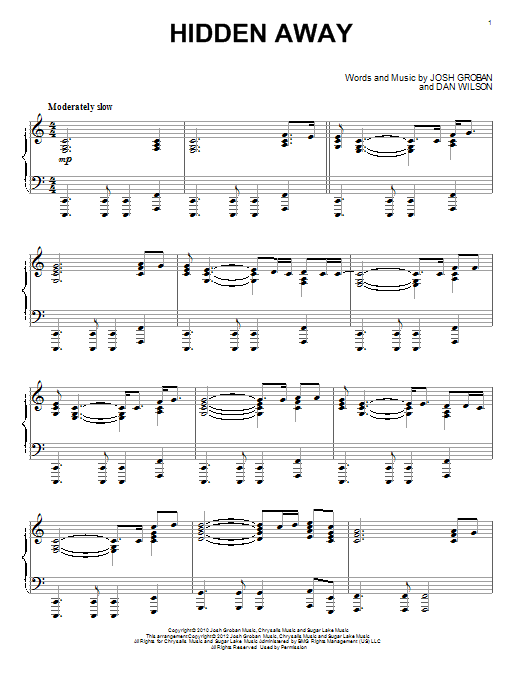 Josh Groban Hidden Away sheet music notes and chords arranged for Piano Solo