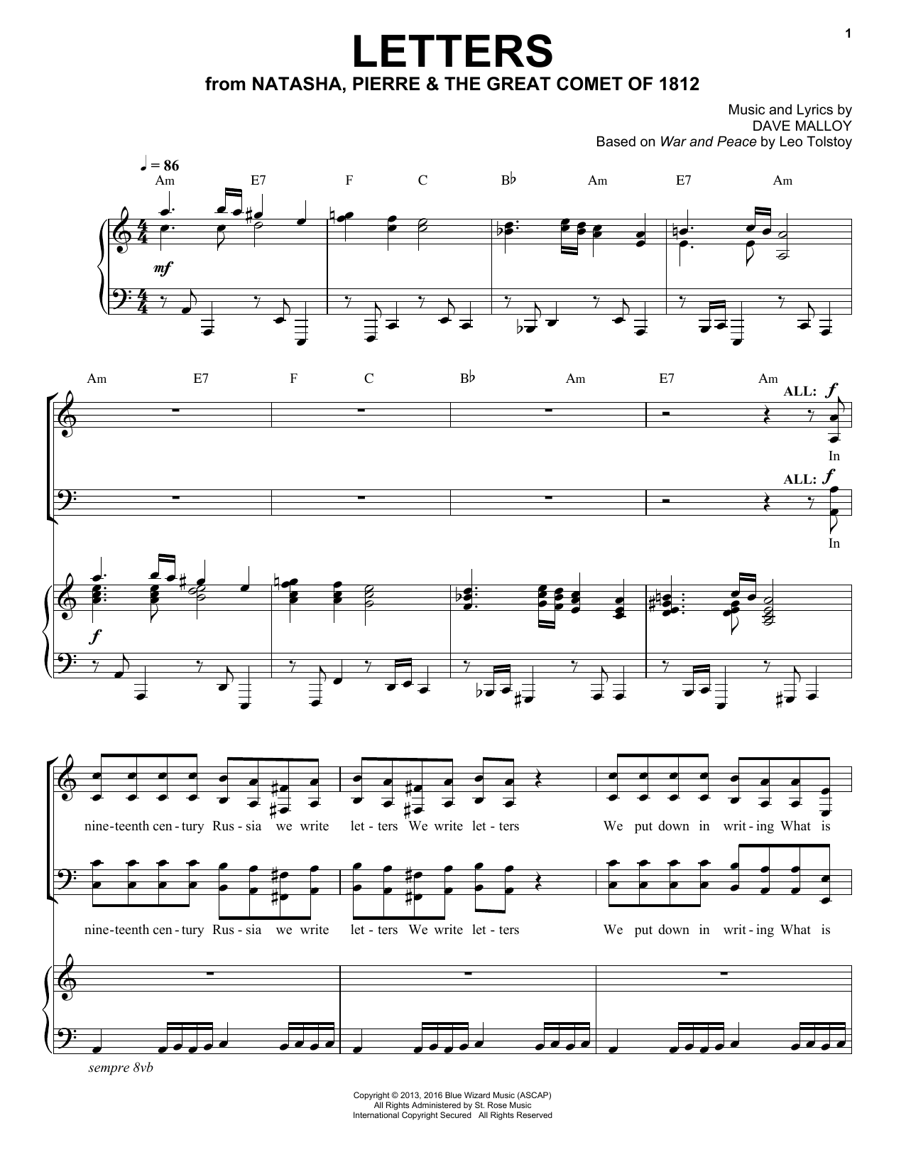 Josh Groban Letters (from Natasha, Pierre & The Great Comet of 1812) sheet music notes and chords. Download Printable PDF.