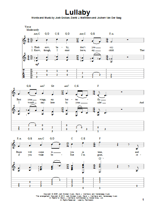 Josh Groban Lullaby sheet music notes and chords. Download Printable PDF.