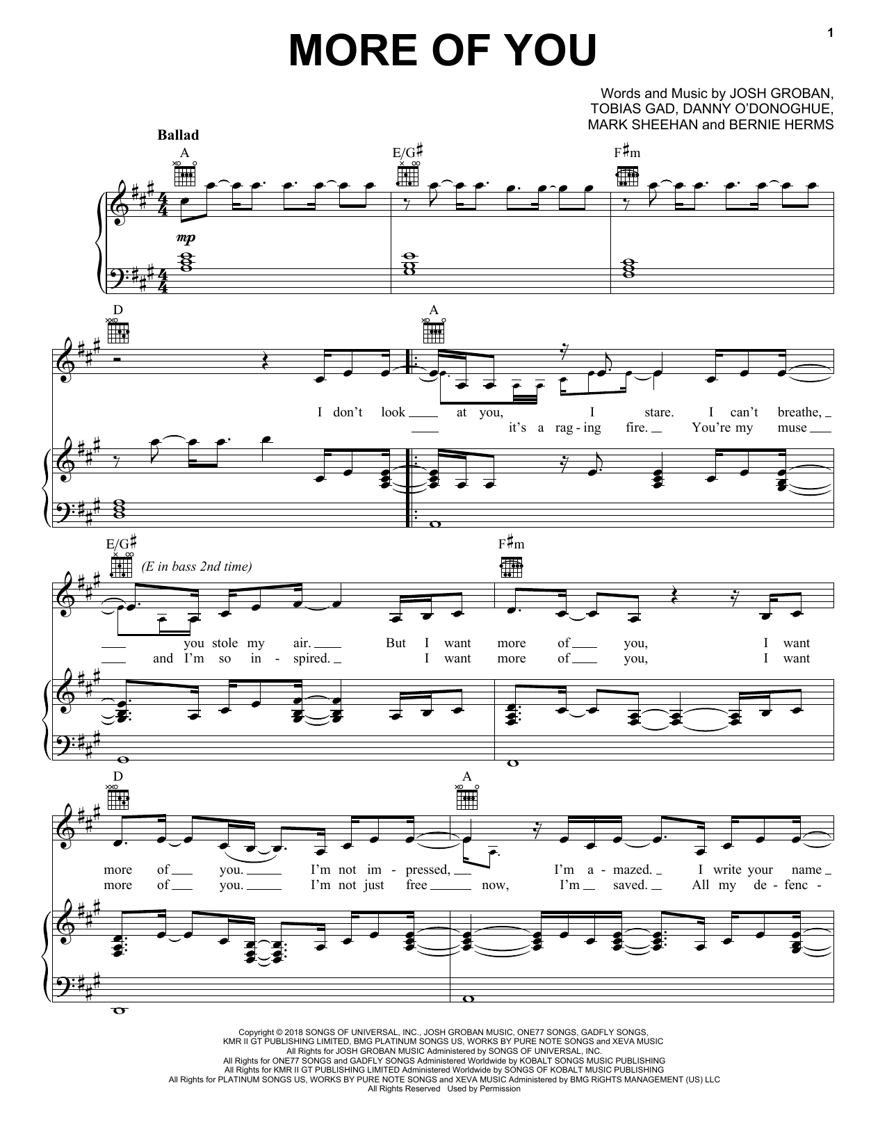 Josh Groban More Of You sheet music notes and chords. Download Printable PDF.