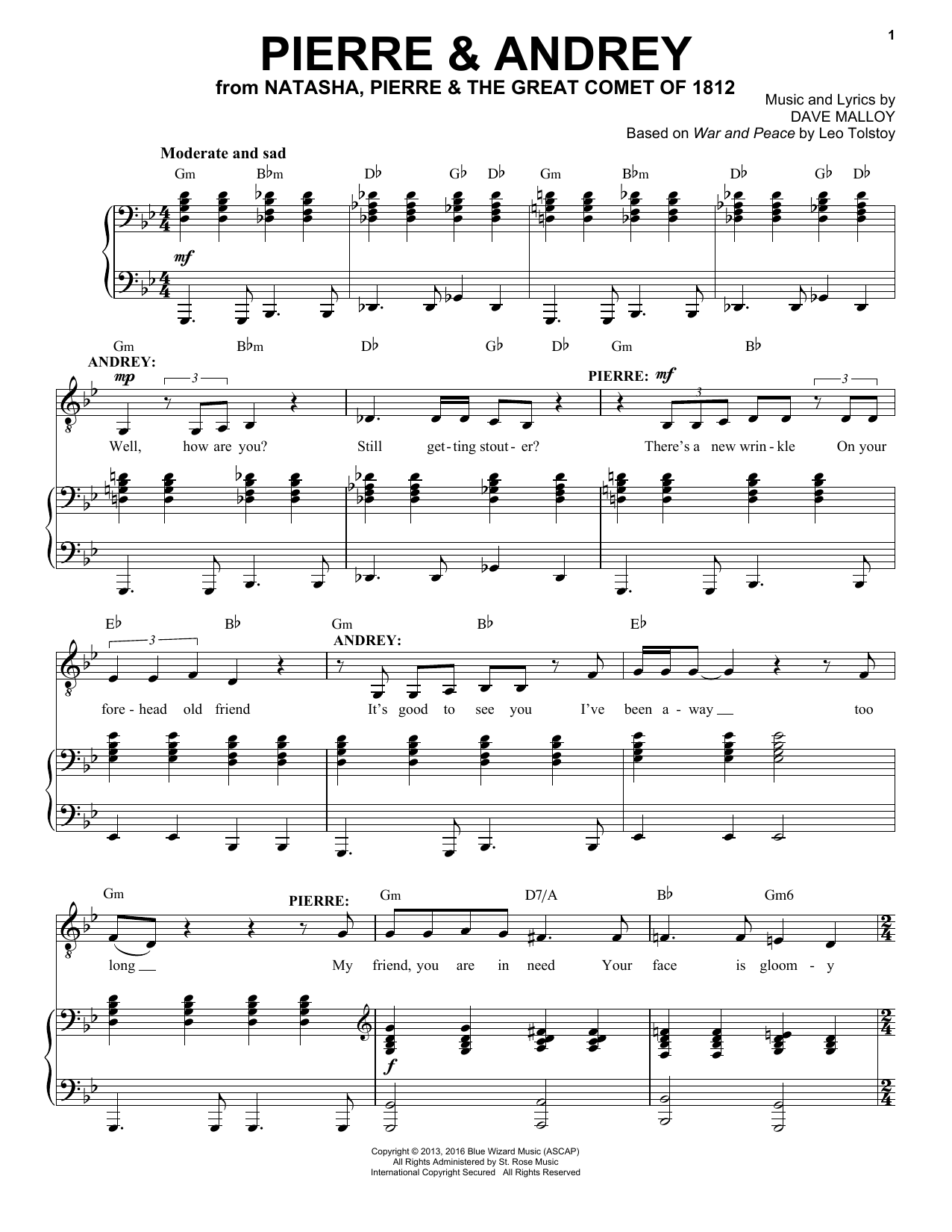Learn to play Josh Groban Pierre & Andrey (from Natasha, Pierre & The Great Comet of 1812) sheet music for Piano & Vocal in minutes. Price: 7.8900$ Josh Groban Pierre & Andrey (from Natasha, Pierre & The Great Comet of 1812) sheet music notes and chords arranged for Piano & Vocal