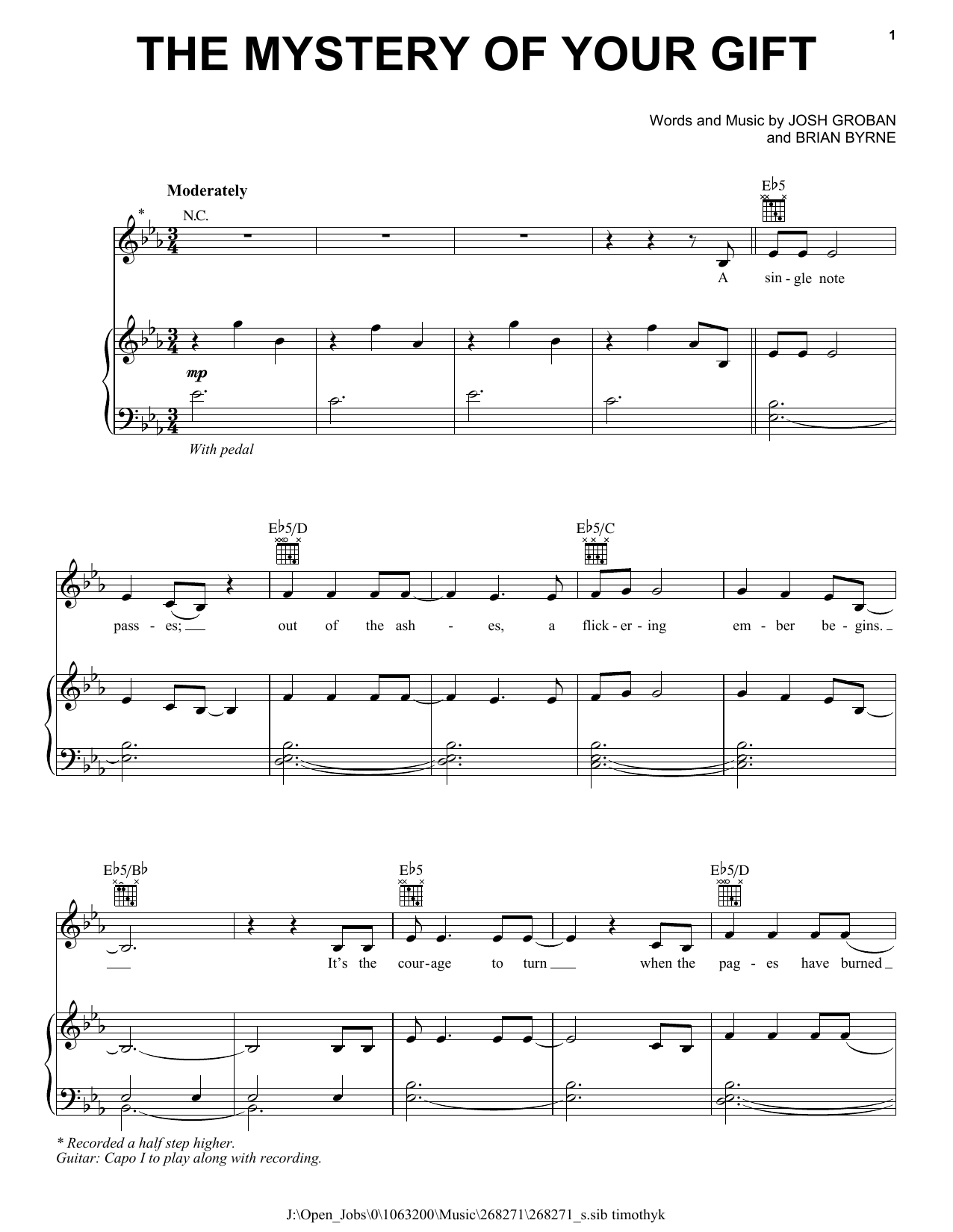 Josh Groban The Mystery Of Your Gift sheet music notes and chords. Download Printable PDF.