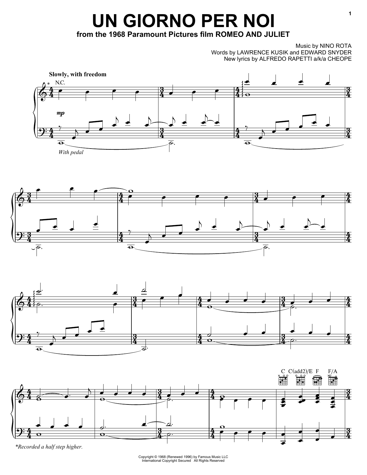 Josh Groban Un Giorno Per Noi sheet music notes and chords. Download Printable PDF.