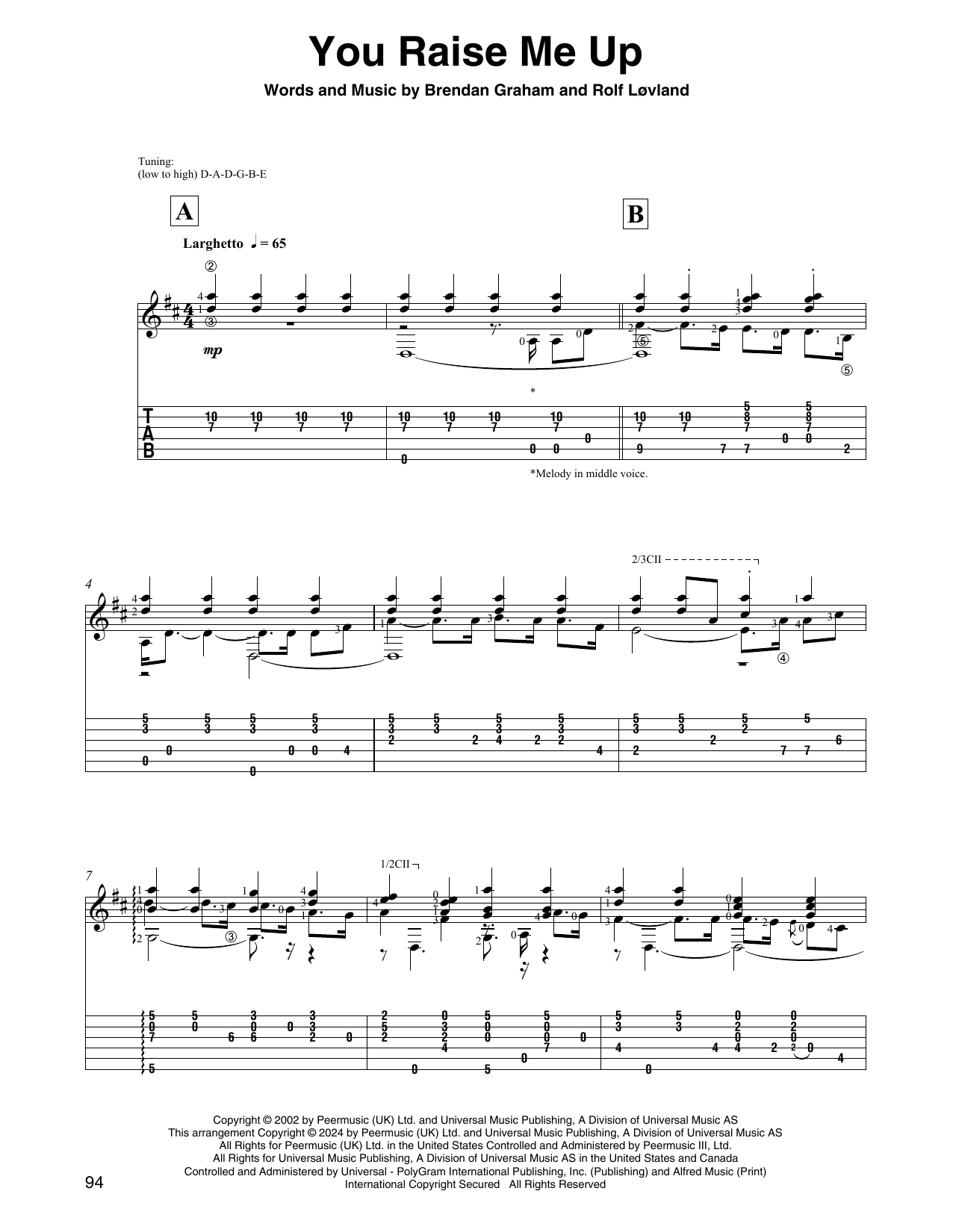 Josh Groban You Raise Me Up (arr. David Jaggs) sheet music notes and chords. Download Printable PDF.