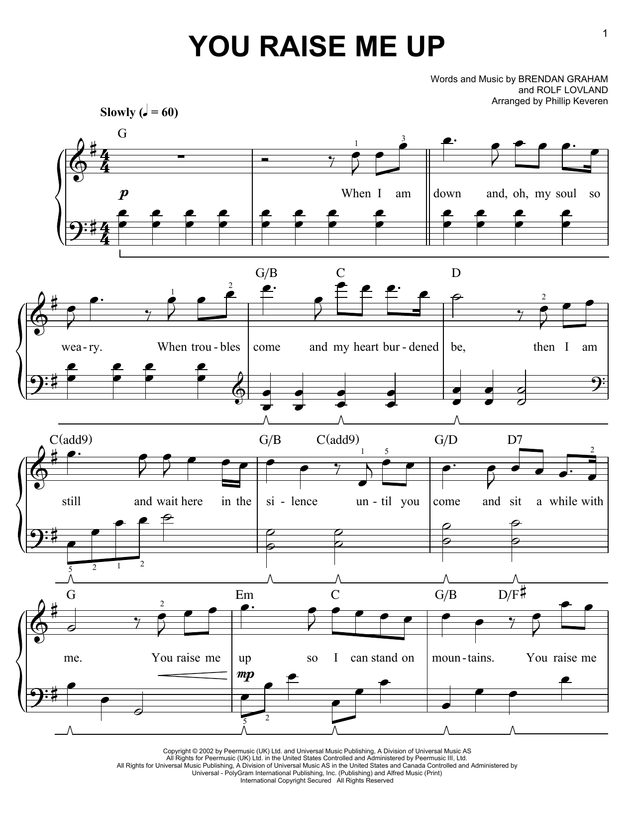 Phillip Keveren You Raise Me Up sheet music notes and chords. Download Printable PDF.