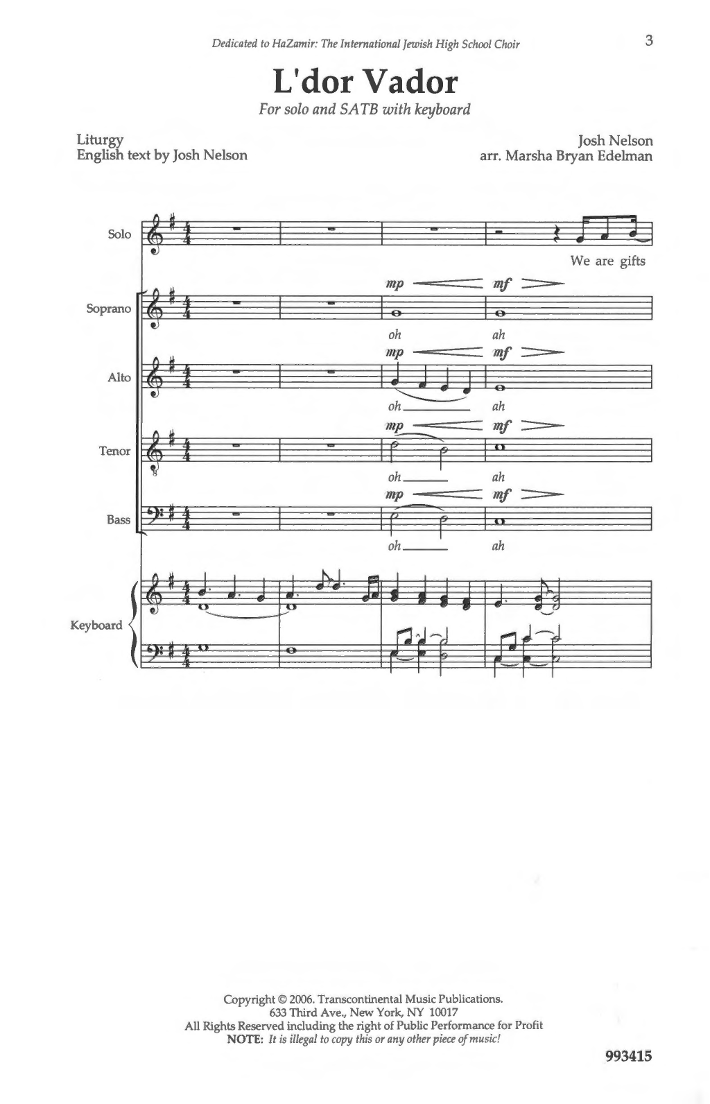 Josh Nelson L'dor Vador sheet music notes and chords. Download Printable PDF.