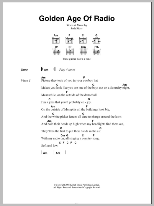 Josh Ritter Golden Age Of Radio sheet music notes and chords. Download Printable PDF.