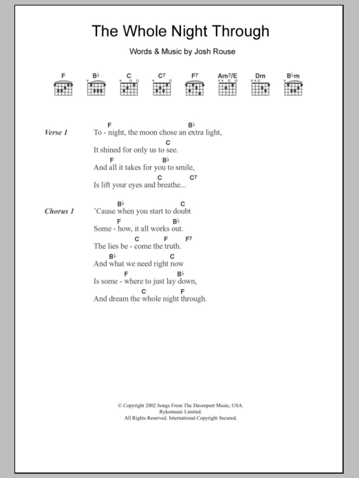 Josh Rouse The Whole Night Through sheet music notes and chords. Download Printable PDF.