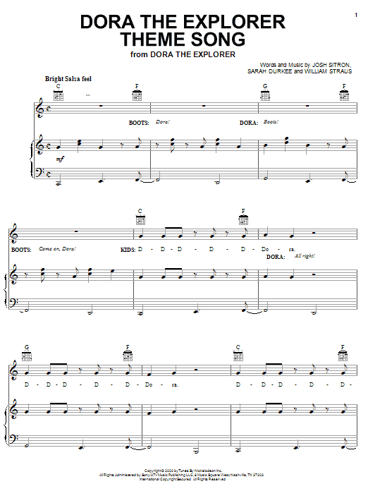 Josh Sitron Dora The Explorer Theme Song sheet music notes and chords arranged for Big Note Piano
