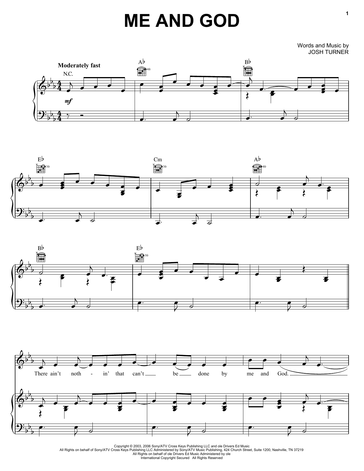 Josh Turner Me And God sheet music notes and chords. Download Printable PDF.