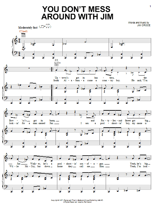 Learn to play Josh Turner You Don't Mess Around With Jim sheet music for Piano, Vocal & Guitar Chords (Right-Hand Melody) in minutes. Price: 7.8900$ Josh Turner You Don't Mess Around With Jim sheet music notes and chords arranged for Piano, Vocal & Guitar Chords (Right-Hand Melody)