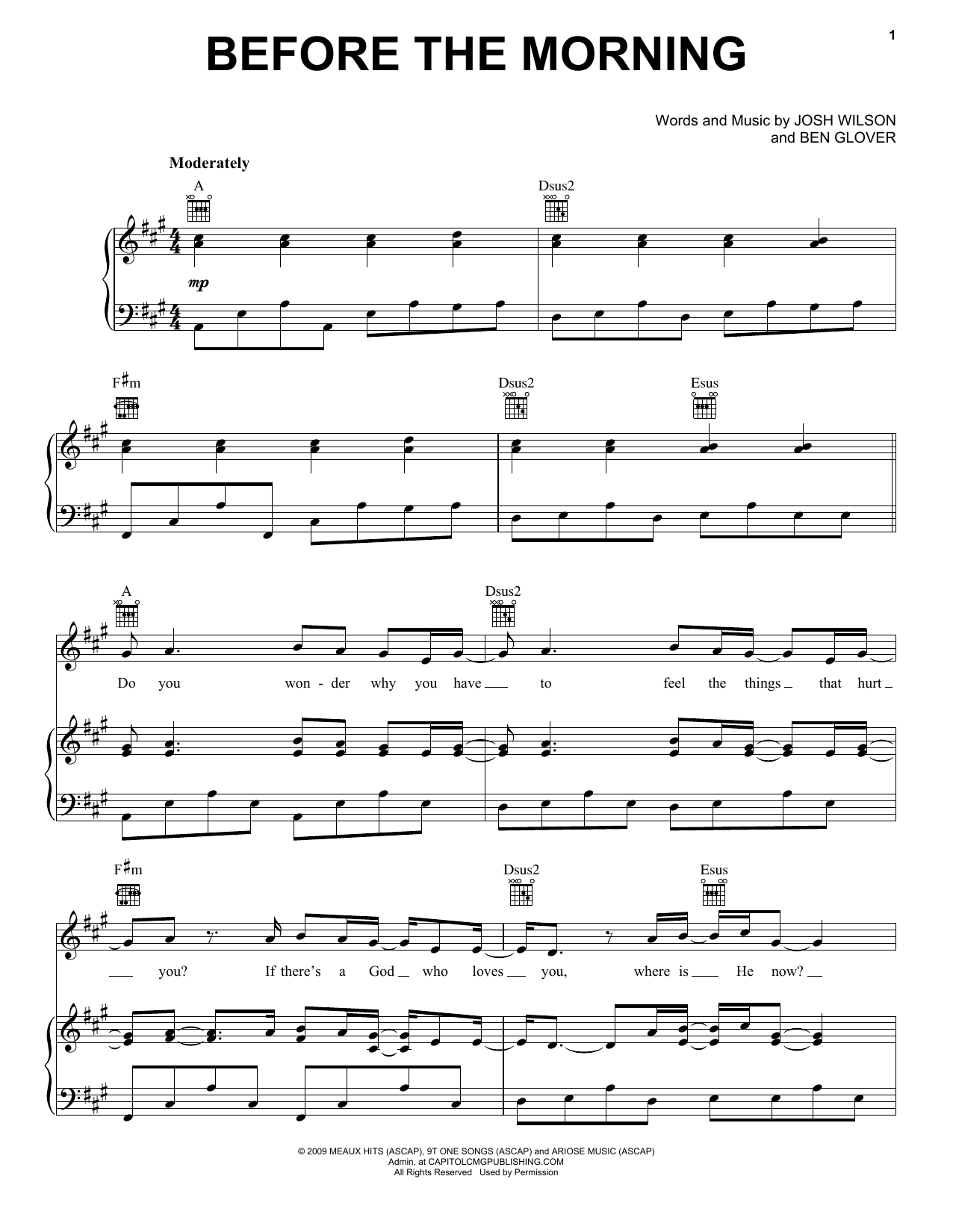 Josh Wilson Before The Morning sheet music notes and chords arranged for Piano, Vocal & Guitar Chords (Right-Hand Melody)