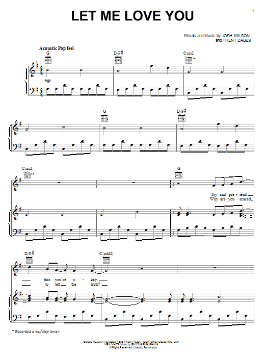 Josh Wilson Let Me Love You sheet music notes and chords arranged for Piano, Vocal & Guitar Chords (Right-Hand Melody)