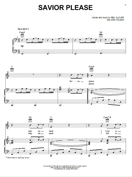 Josh Wilson Savior Please sheet music notes and chords arranged for Piano, Vocal & Guitar Chords (Right-Hand Melody)