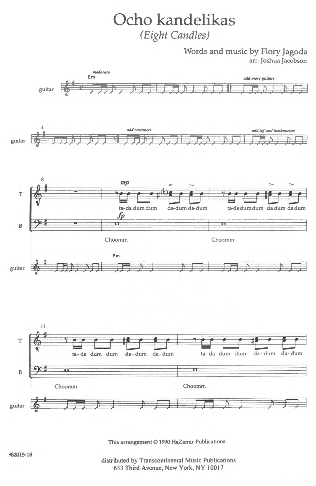 Joshua Jacobson Ocho Kandelikas (8 Candles) sheet music notes and chords. Download Printable PDF.