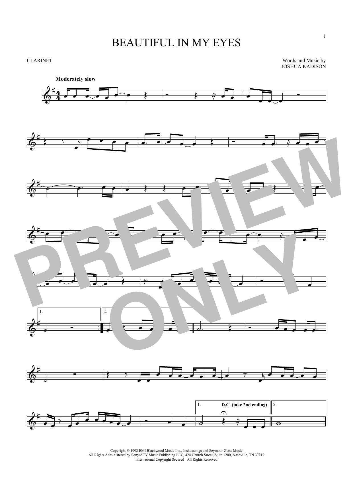 Joshua Kadison Beautiful In My Eyes sheet music notes and chords. Download Printable PDF.