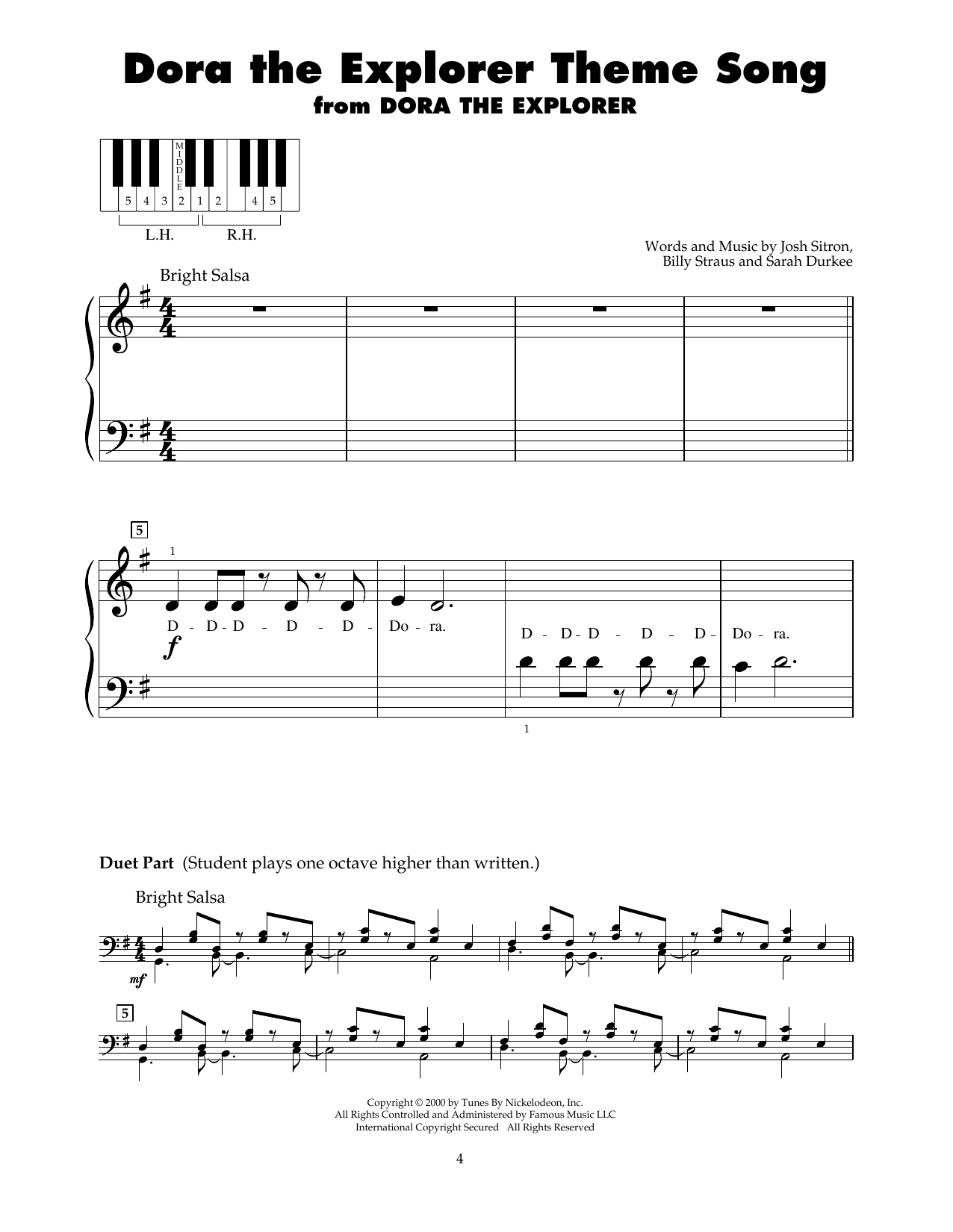 Joshua Sitron Dora The Explorer Theme Song sheet music notes and chords. Download Printable PDF.