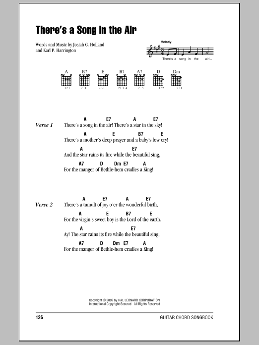 Josiah G. Holland There's A Song In The Air sheet music notes and chords. Download Printable PDF.