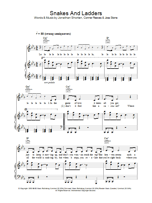 Joss Stone Snakes And Ladders sheet music notes and chords arranged for Piano, Vocal & Guitar Chords