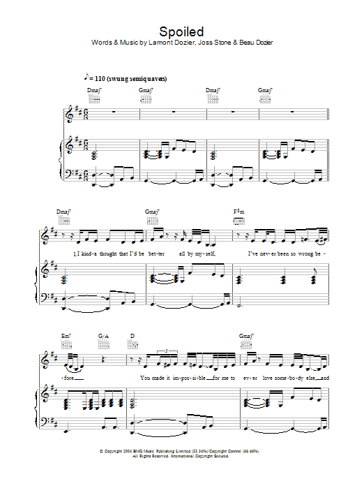 Learn to play Joss Stone Spoiled sheet music for Piano, Vocal & Guitar Chords in minutes. Price: 7.8900$ Joss Stone Spoiled sheet music notes and chords arranged for Piano, Vocal & Guitar Chords