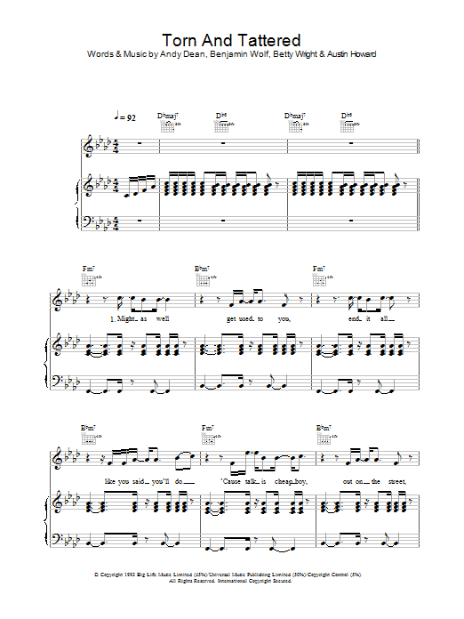 Joss Stone Torn And Tattered sheet music notes and chords arranged for Piano, Vocal & Guitar Chords