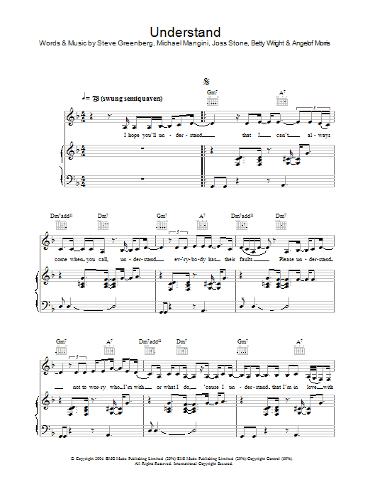 Learn to play Joss Stone Understand sheet music for Piano, Vocal & Guitar Chords in minutes. Price: 7.8900$ Joss Stone Understand sheet music notes and chords arranged for Piano, Vocal & Guitar Chords