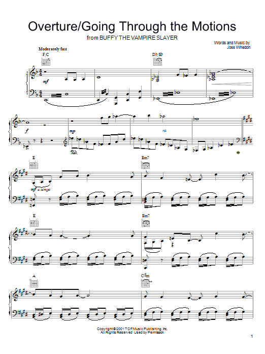 Joss Whedon Overture/Going Through The Motions (from Buffy The Vampire Slayer) sheet music notes and chords arranged for Piano, Vocal & Guitar Chords (Right-Hand Melody)