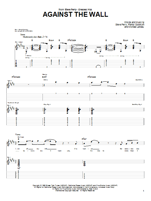 Learn to play Journey Against The Wall sheet music for Guitar Tab in minutes. Price: 7.8900$ Journey Against The Wall sheet music notes and chords arranged for Guitar Tab